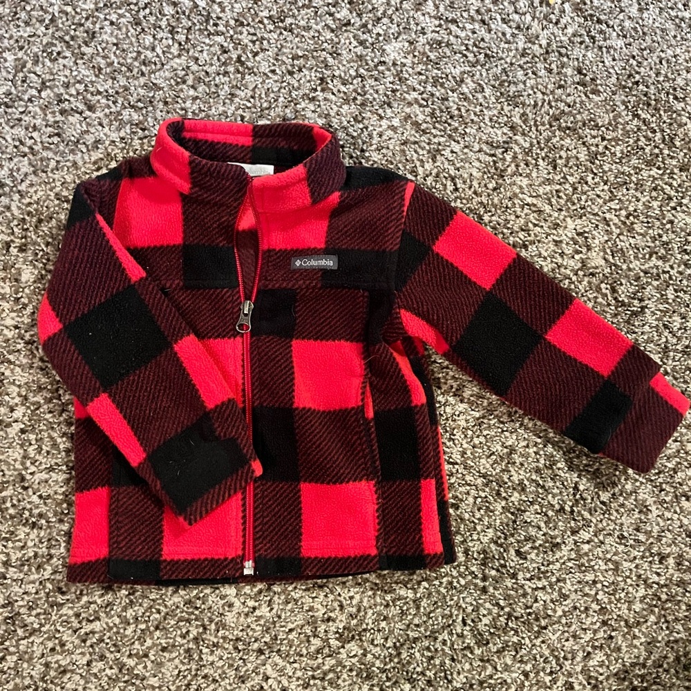 Columbia Red and Black Checkered Fleece Jacket 2T